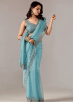 Sky Blue Tissue Saree With Stone Embroidery