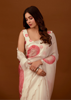 Ivory Organza Silk Saree Side Pose - Festive Collection Saree