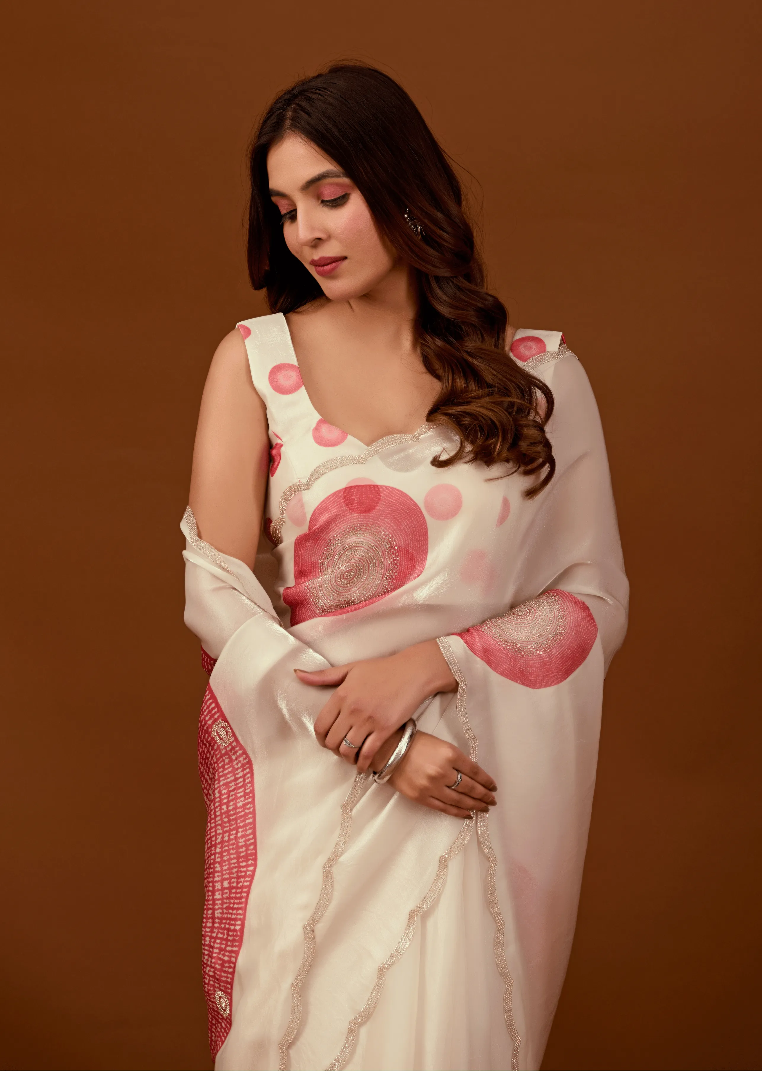Ivory Organza Silk Saree Side Pose - Festive Collection Saree