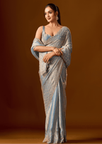 Sky Blue Tissue Silk Saree With Stone Work