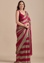 Berry Wine Tissue Silk Saree With Metallic Stripe Weave
