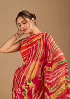 Red Chiffon Saree With Stone Work