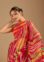Red Chiffon Saree Side Pose - Festive Wear Saree