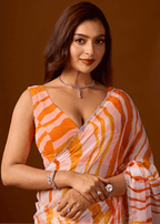 Peach Orange Chiffon Saree With Stone Work