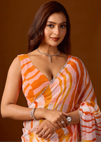 Peach Orange Chiffon Saree Pallu Detail - Traditional Wear Saree