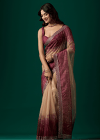 Maroon Organza Saree With Floral Print