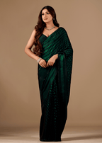 Bottle Green Organza Silk Saree With Stone Work Border