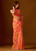 Sunset Orange Chiffon Saree With Shibori Print