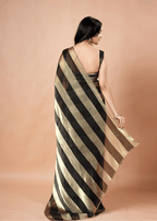 Black Tissue Silk Saree With Striped Weave