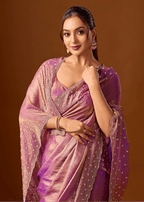 Purple Tissue Silk Saree With Stone Work
