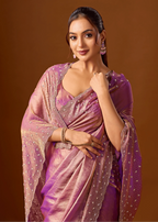 Purple Tissue Silk Saree Side Pose - Wedding Wear Saree