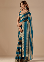 Royal Teal Tissue Silk Saree With Solid Finish