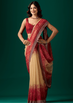 Ruby Red Organza Saree With Floral Print