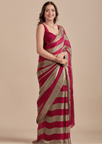 Berry Wine Tissue Silk Saree With Metallic Stripe Weave