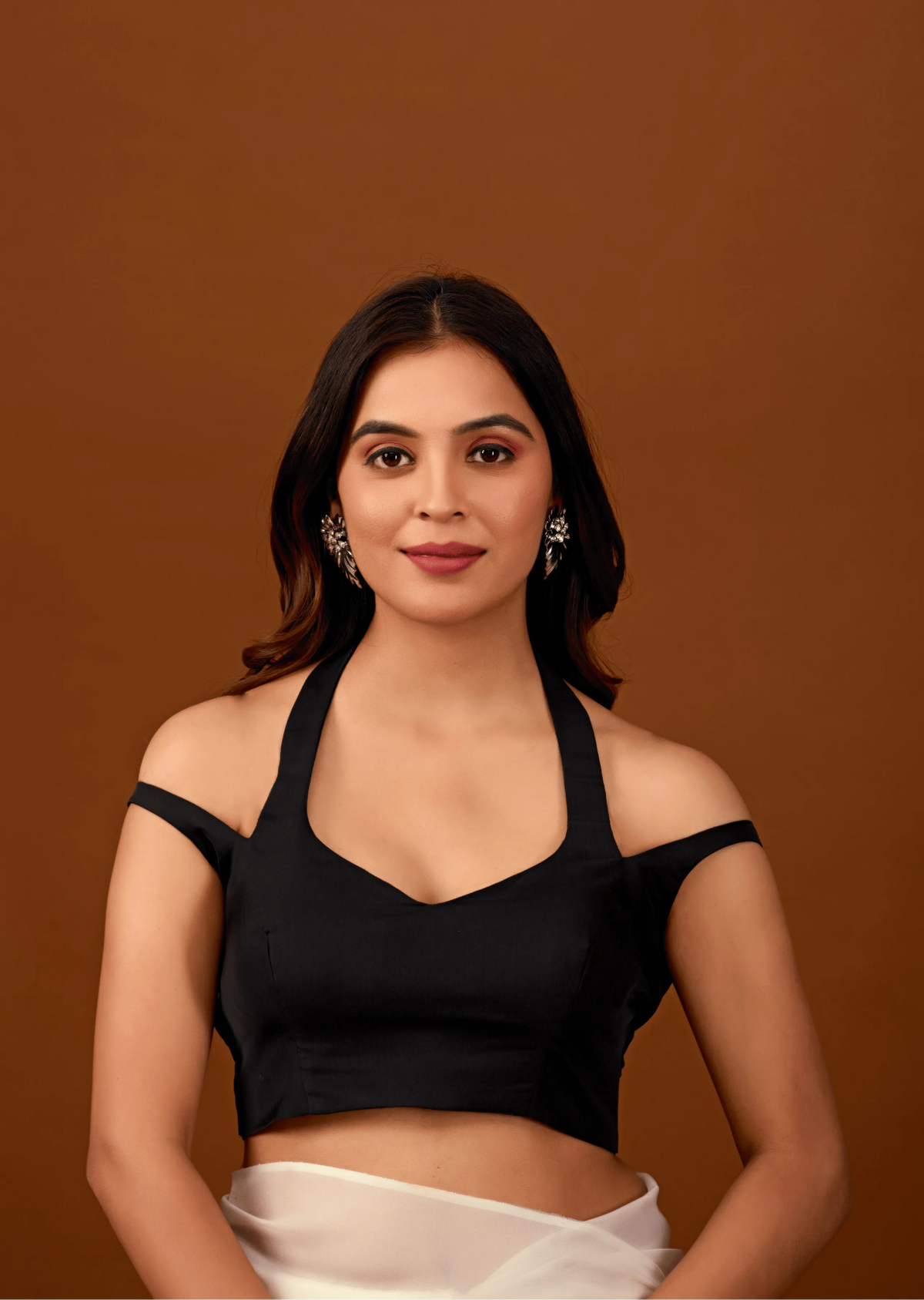 White Soft Organza Saree Blouse Close Up - Floral Print Border