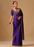 Royal Wine Tissue Silk Saree With Crystal Stone Border