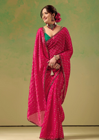 Rani Pink Tissue Silk Saree Blouse Close Up - Foil Butti Print Detail