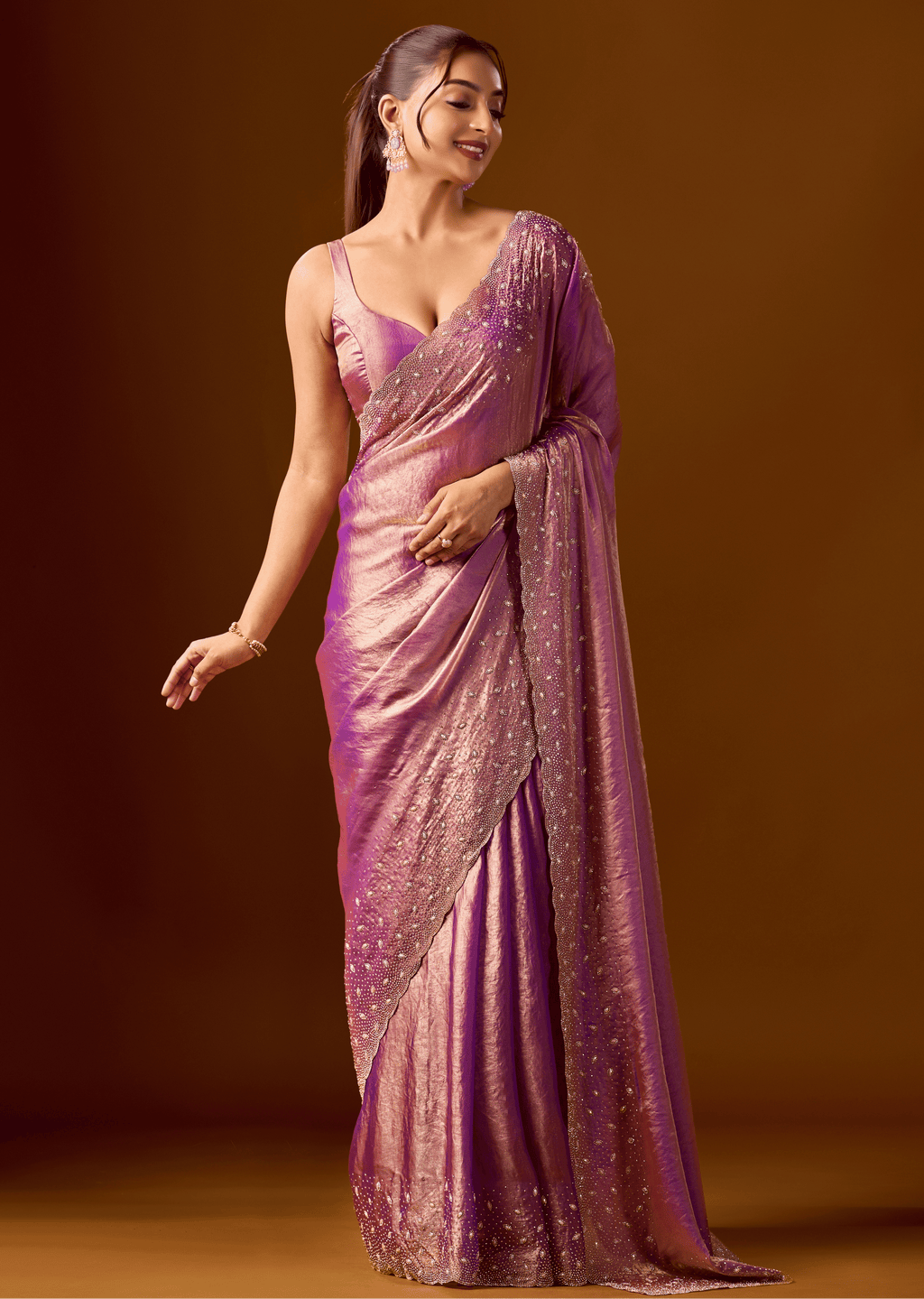 Pink Tissue Silk Saree With Stone Work