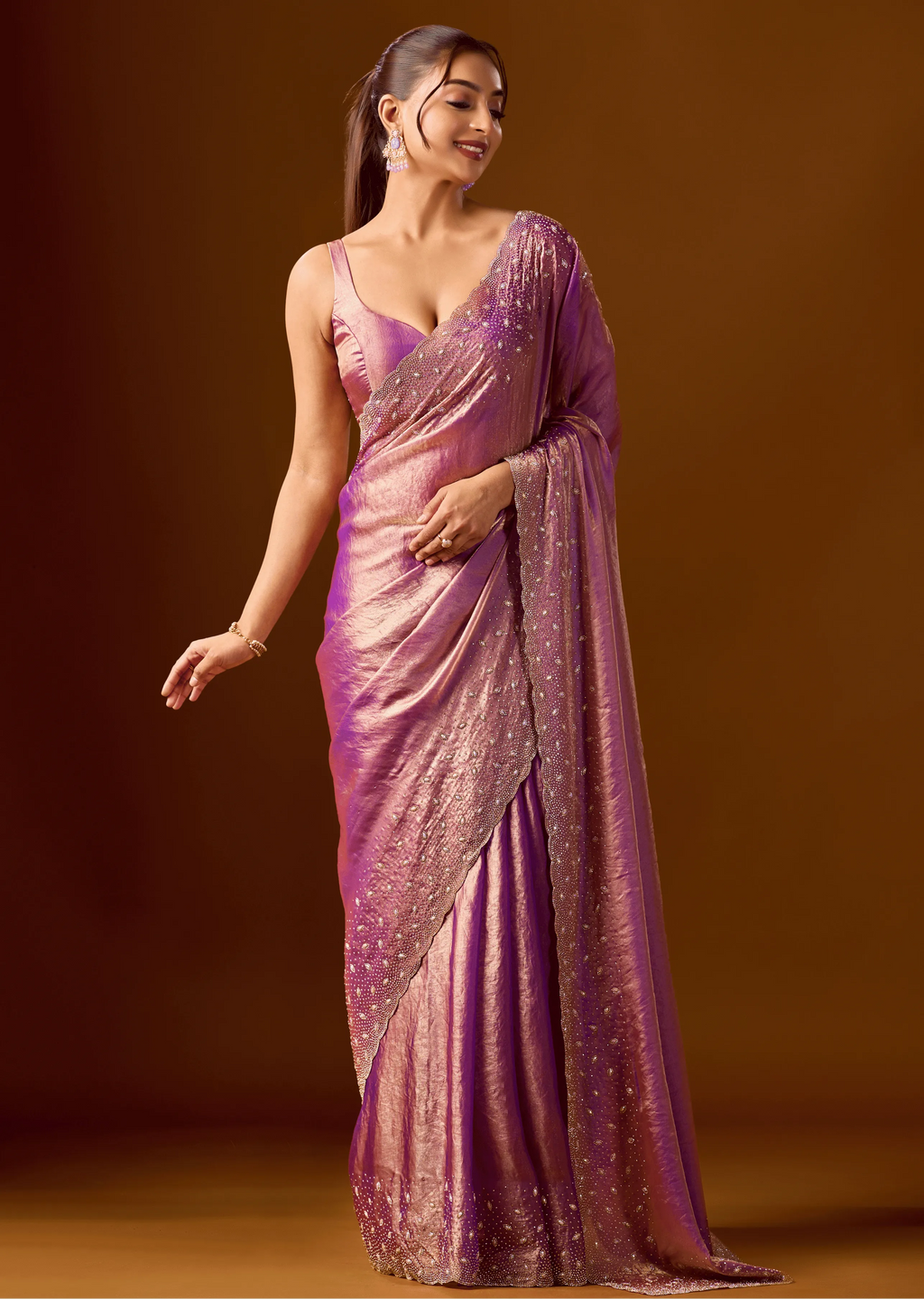 Pink Tissue Silk Saree Side Pose - Wedding Wear Saree