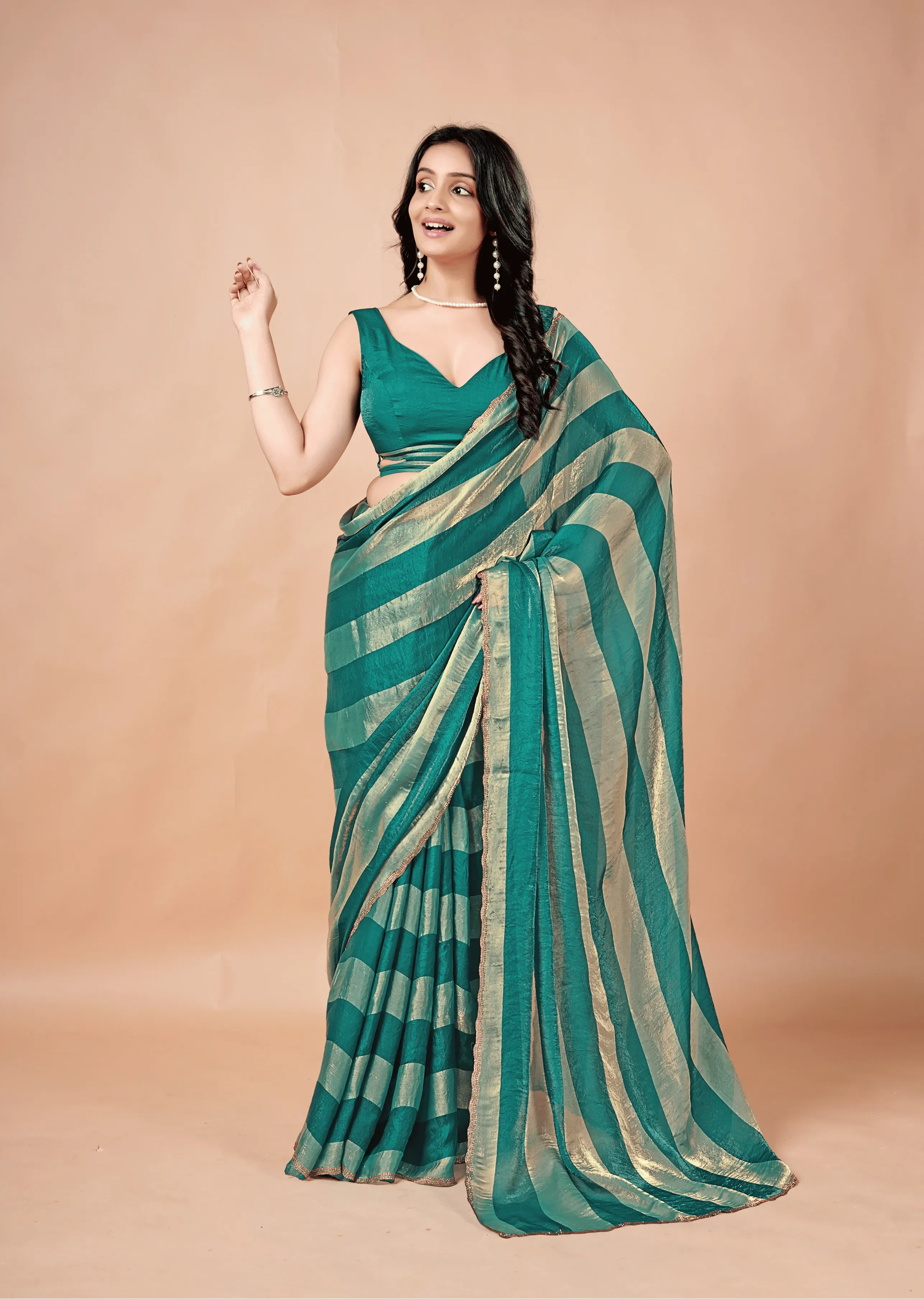 Firoze Tissue Silk Saree With Striped Weave