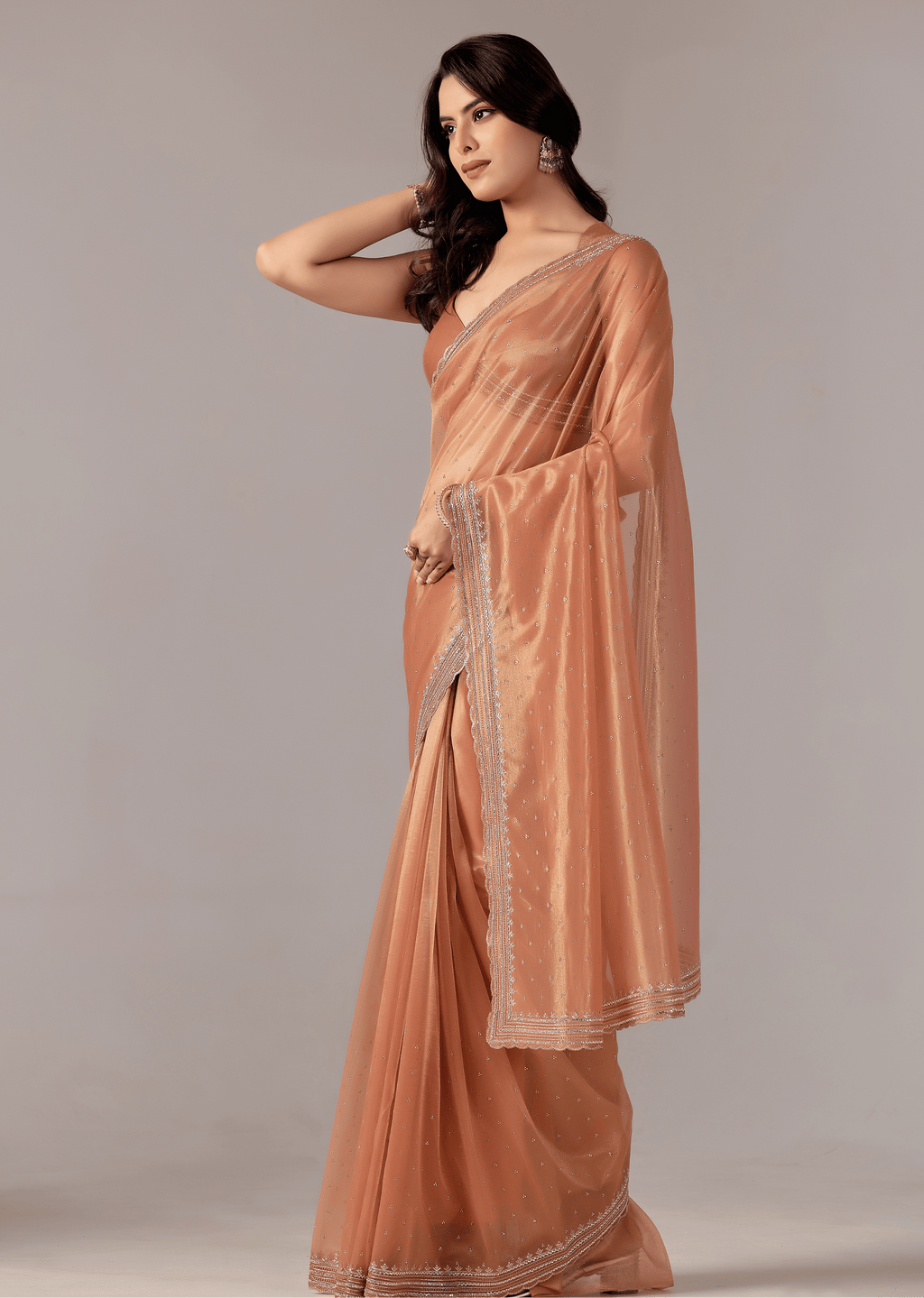 Orange Organza Saree With Sequin Border Work