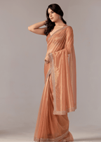 Orange Organza Saree With Sequin Border Work