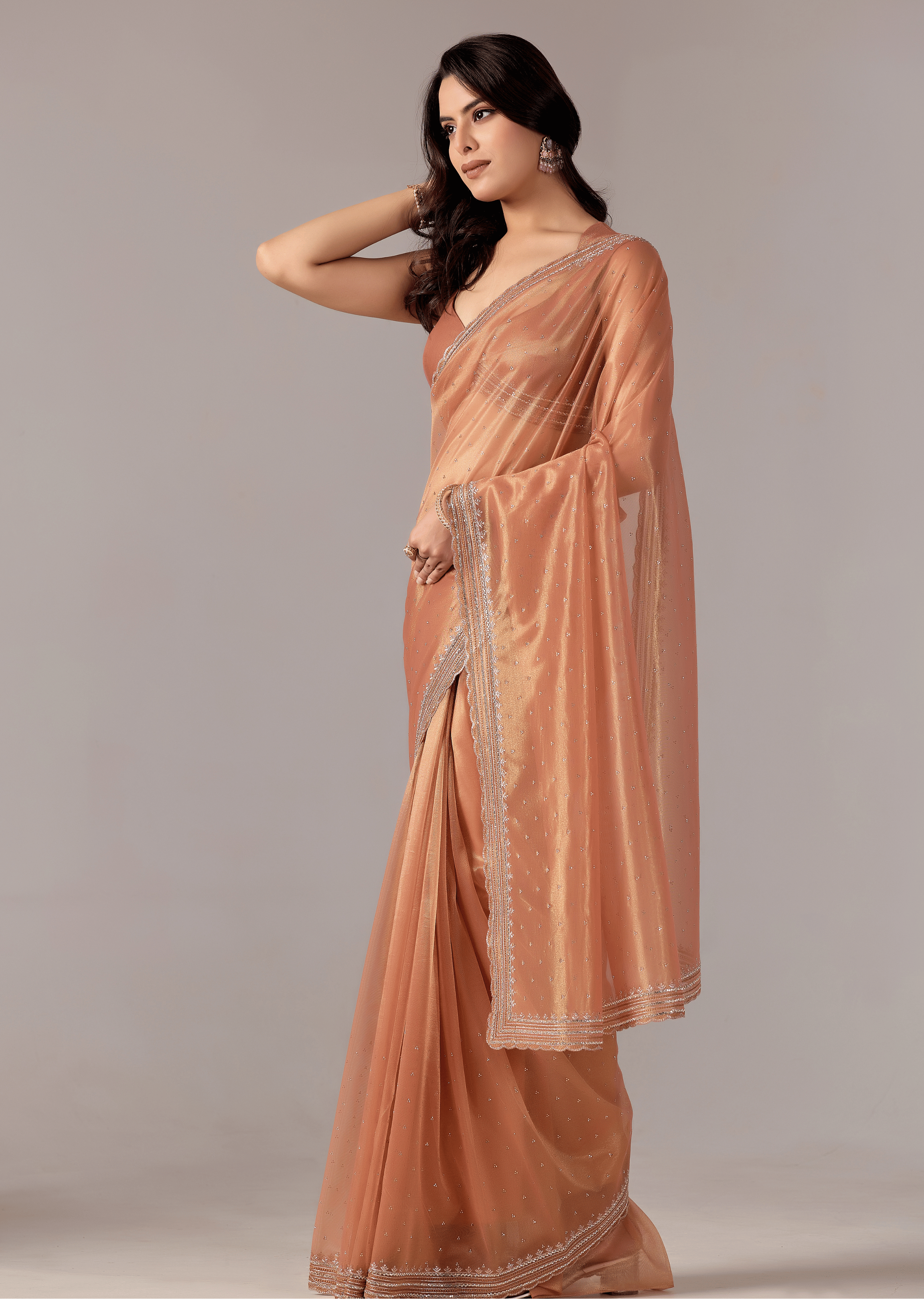 Orange Organza Saree With Sequin Border Work