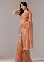 Orange Organza Saree Side Pose - Wedding Wear Saree