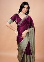 Purple Tissue Silk Saree With Stone Border - Photo 5 | Buy Online Ethnic9