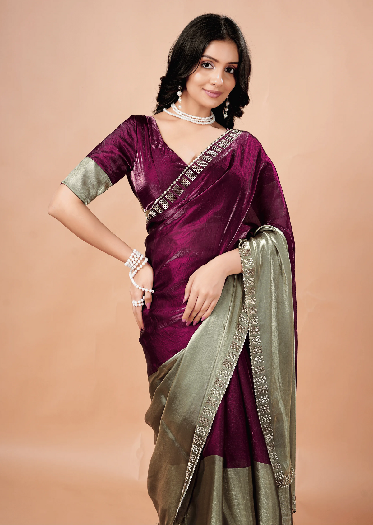 Purple Tissue Silk Saree Standing Look - Party Wear Saree