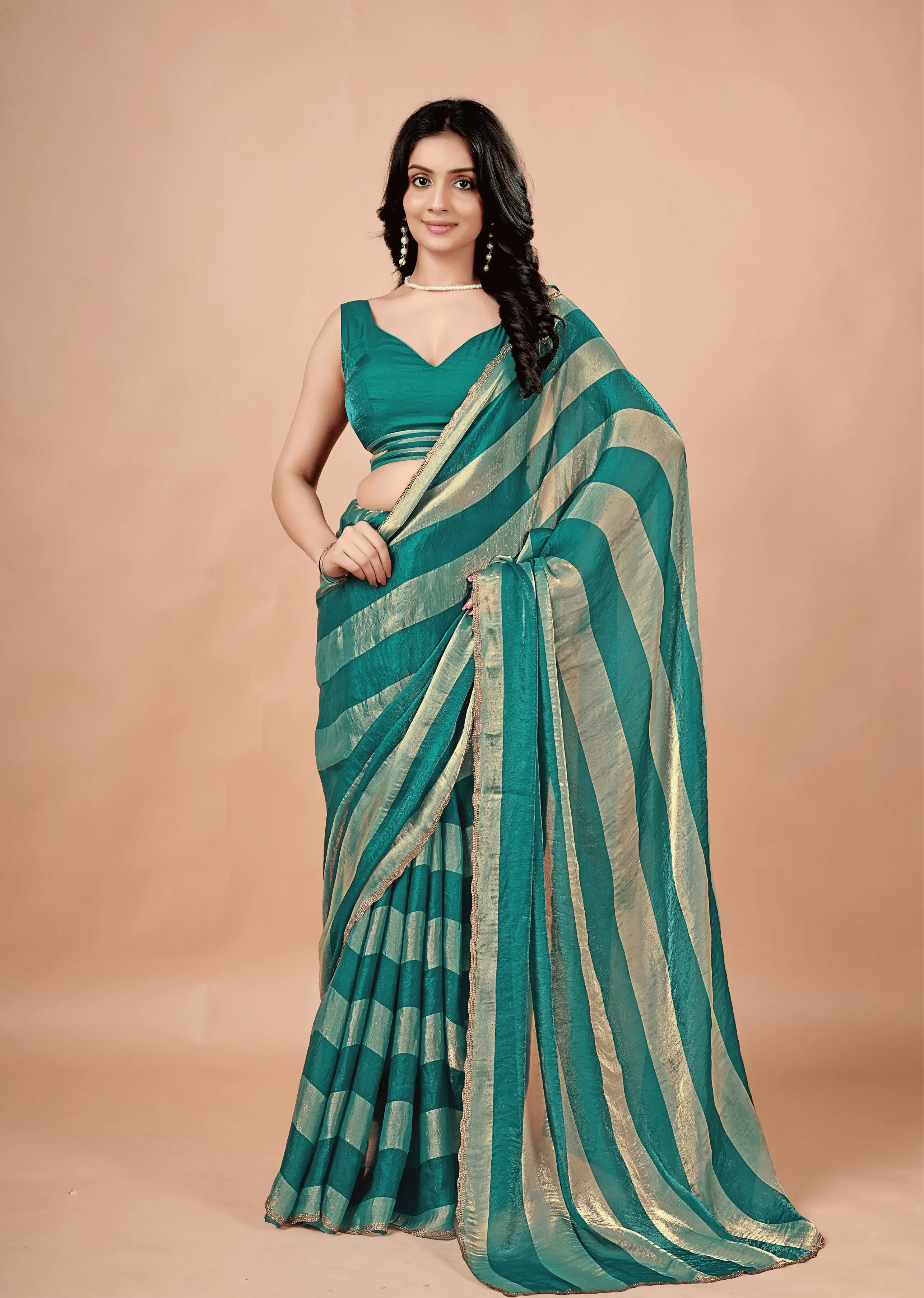 Firoze Tissue Silk Saree With Striped Weave