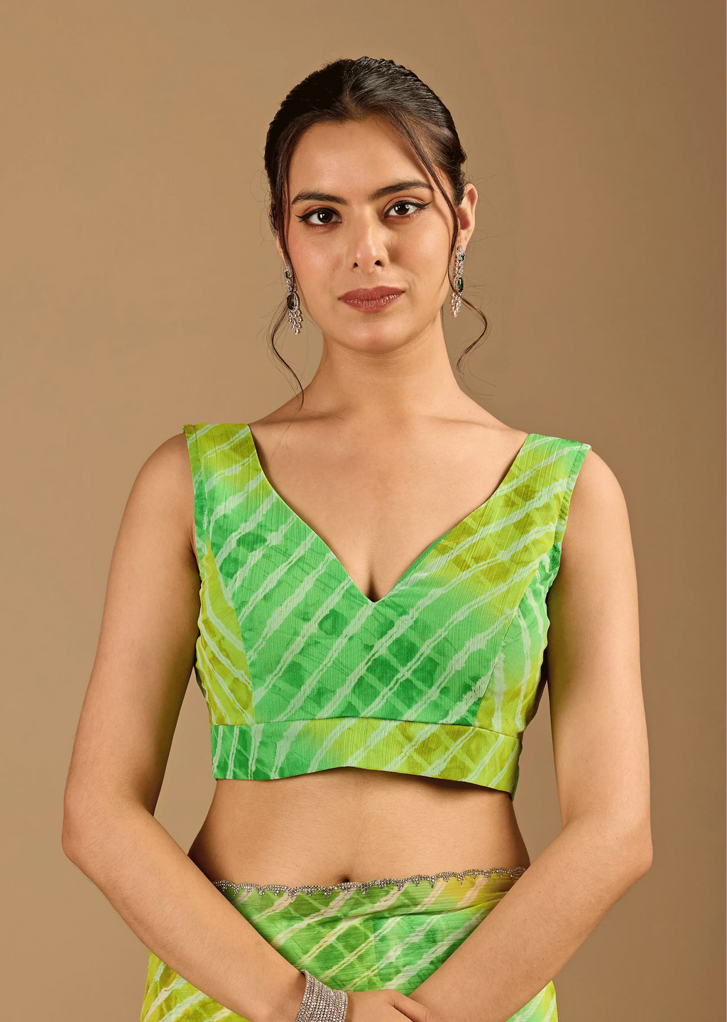 Citrus Green Chiffon Saree With Shibori Tie Dye