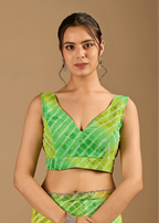 Citrus Green Chiffon Saree With Shibori Tie Dye
