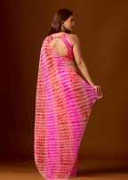 Flamingo Pink Chiffon Saree With Shibori Print