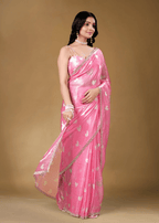 Candy Pink Organza Silk Saree With Heart Print