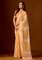 Mustard Yellow Chiffon Saree With Leheriya Print