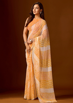 Mustard Yellow Chiffon Saree Close Up Pose - Traditional Wear Saree