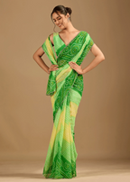 Parrot Green Chiffon Saree Side Pose - Bandhani Print Design