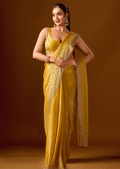 Mustard Yellow Tissue Silk Saree With Stone Work