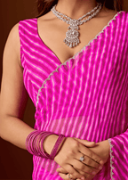 Rani Pink Chiffon Saree With Stone Work