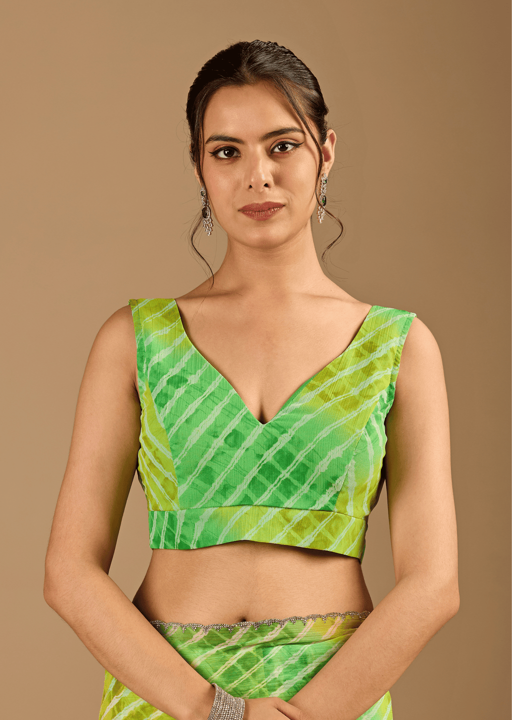 Citrus Green Chiffon Saree With Shibori Tie Dye