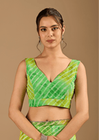 Citrus Green Chiffon Saree With Shibori Tie Dye