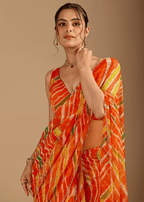 Orange Chiffon Saree With Stone Work