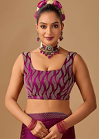 Magenta Purple Tissue Silk Saree With Crystal Stone Border