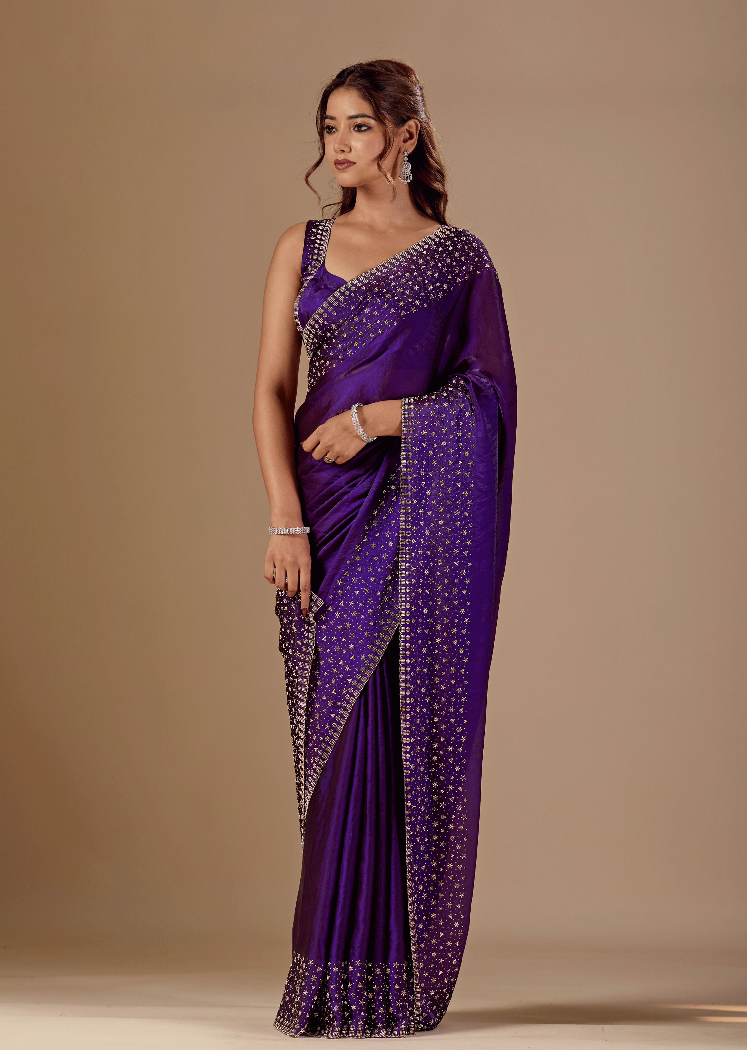 Royal Wine Tissue Silk Saree With Stone Work