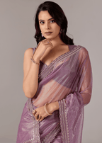 Purple Organza Saree With Sequin Border Work