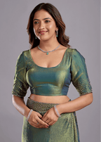 Olive Green Tissue Silk Saree With Crystal Spiral Work