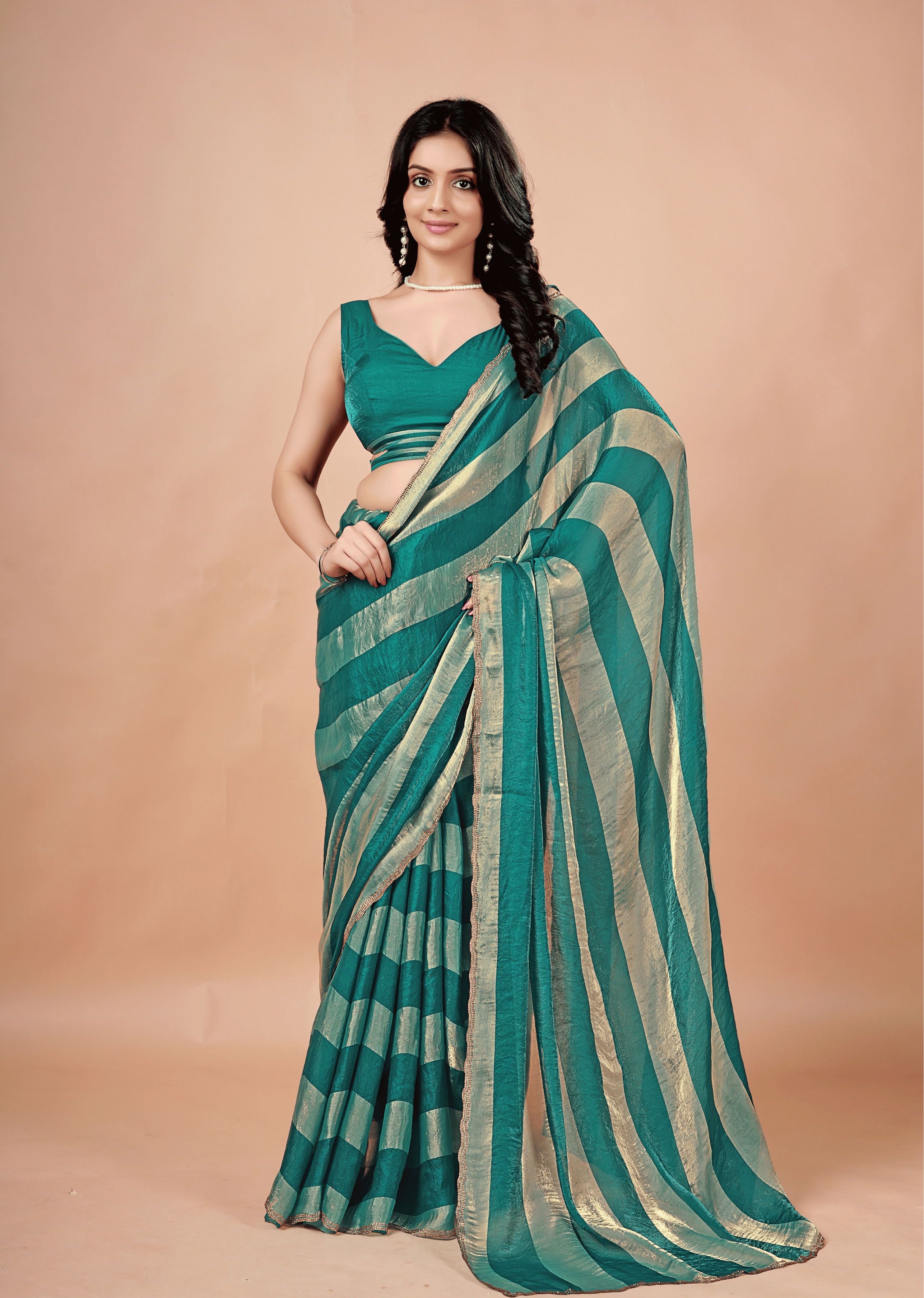 Firoze Tissue Silk Saree With Striped Weave