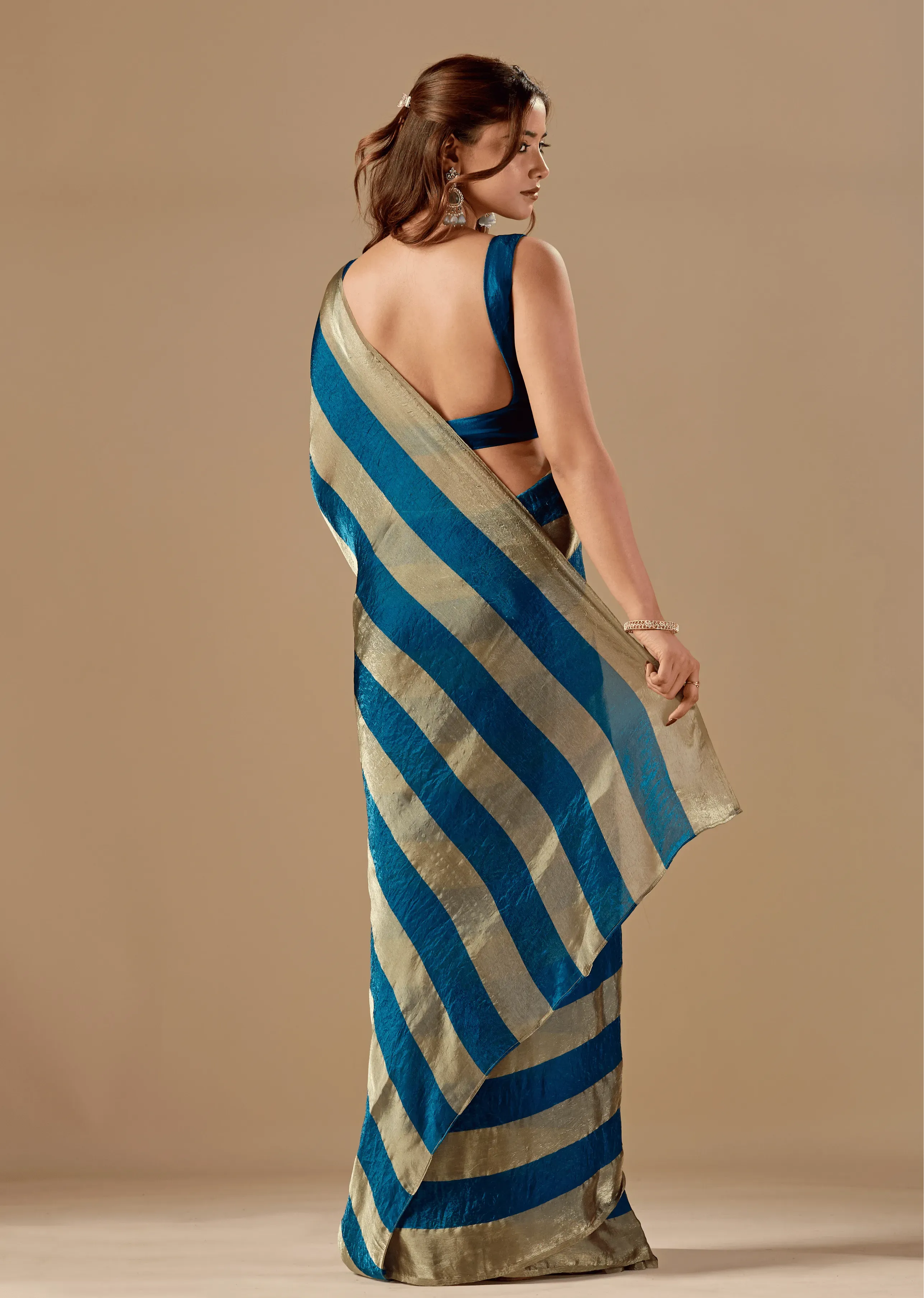 Royal Teal Tissue Silk Saree With Solid Finish