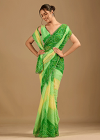 Parrot Green Chiffon Saree With Bandhani Print - Photo 5 | Buy Online Ethnic9